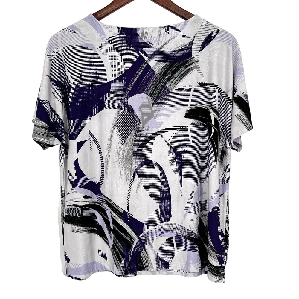 Chicos Easywear Sz 1 MEDIUM 8/10 Purple Stretchy Blouse Shirt Top Mature Comfy - Picture 7 of 7